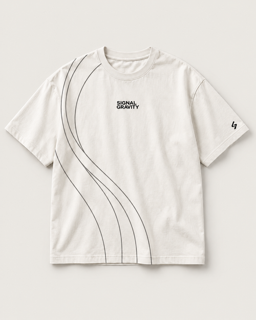 Signal Gravity Contour Tee - Off White, front view on warm neutral background