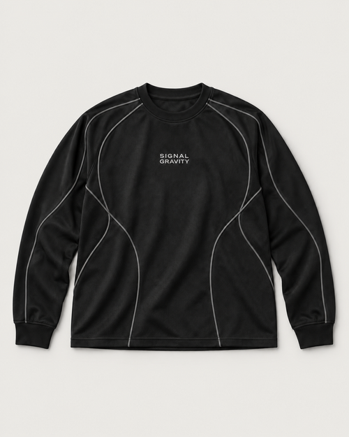 Signal Gravity Field Jersey - Black / Obsidian, front view on warm neutral background