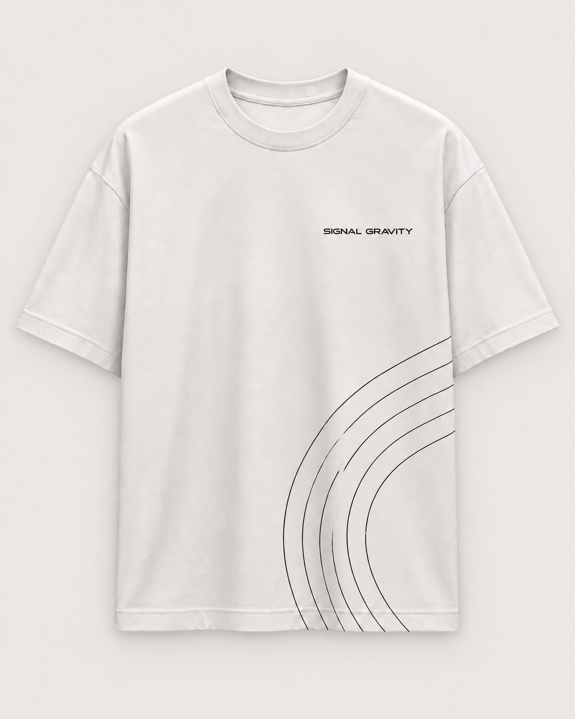Signal Gravity Hero Tee - Off White, front view on warm neutral background