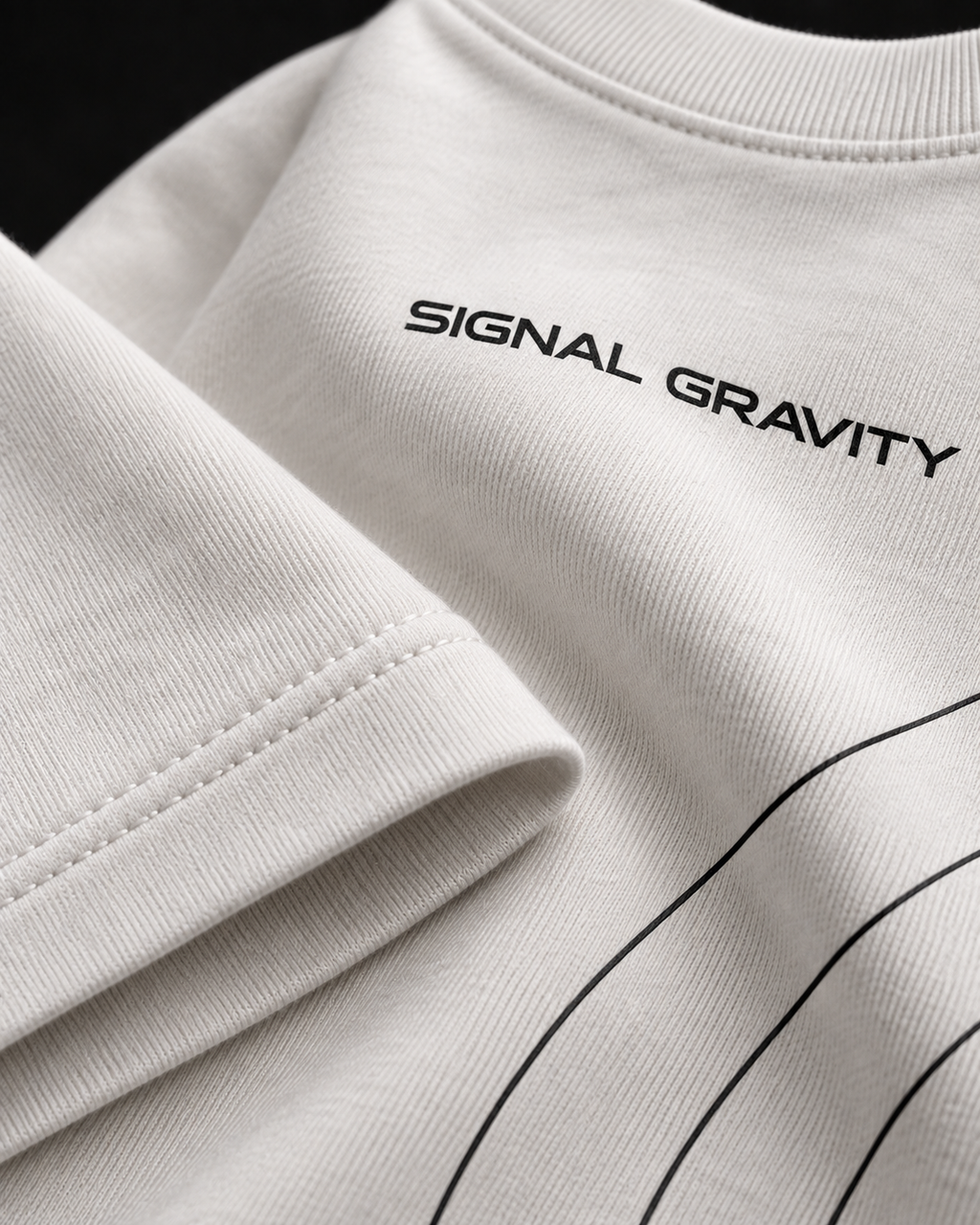 Signal Gravity Hero Tee - Off White, fabric and print detail