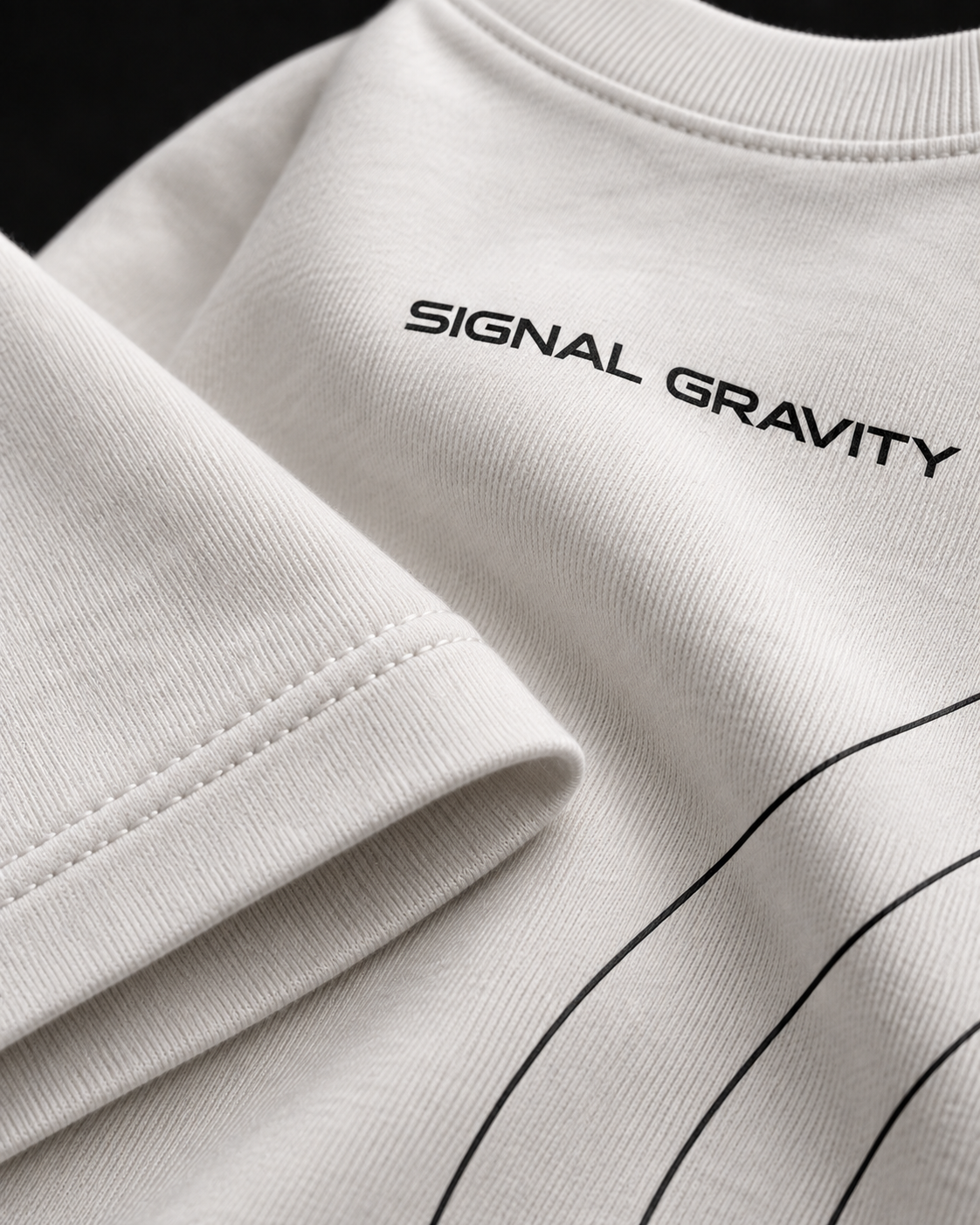 Signal Gravity Hero Tee - Off White, fabric and print detail