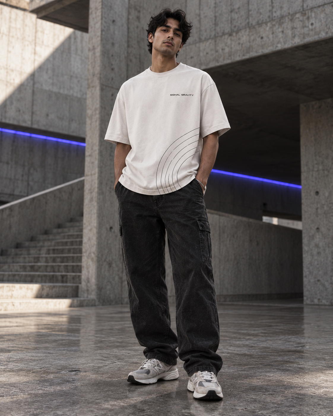 Male model wearing Signal Gravity Hero Tee - Off White