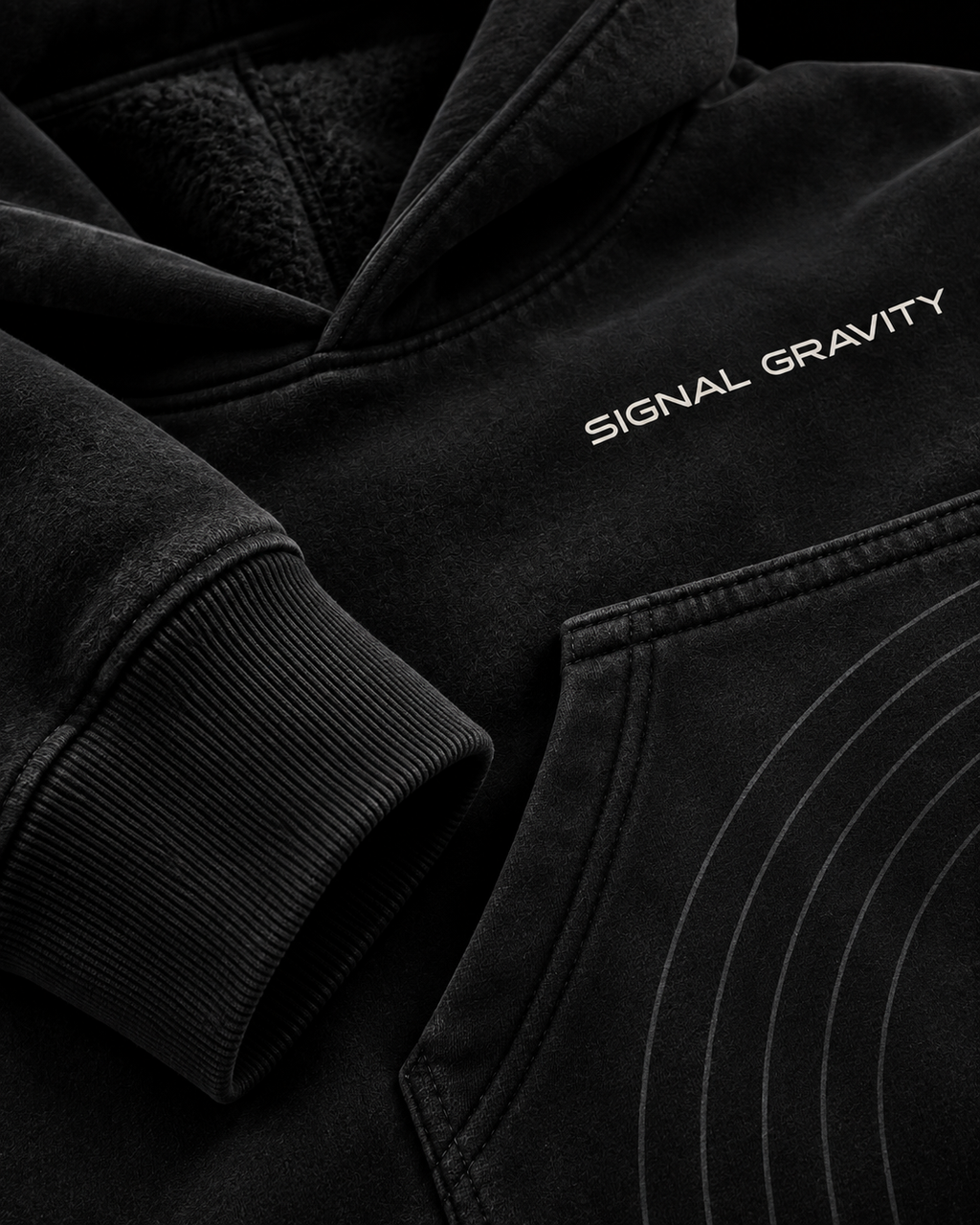 Signal Gravity Hoodie - Black, fleece and construction detail