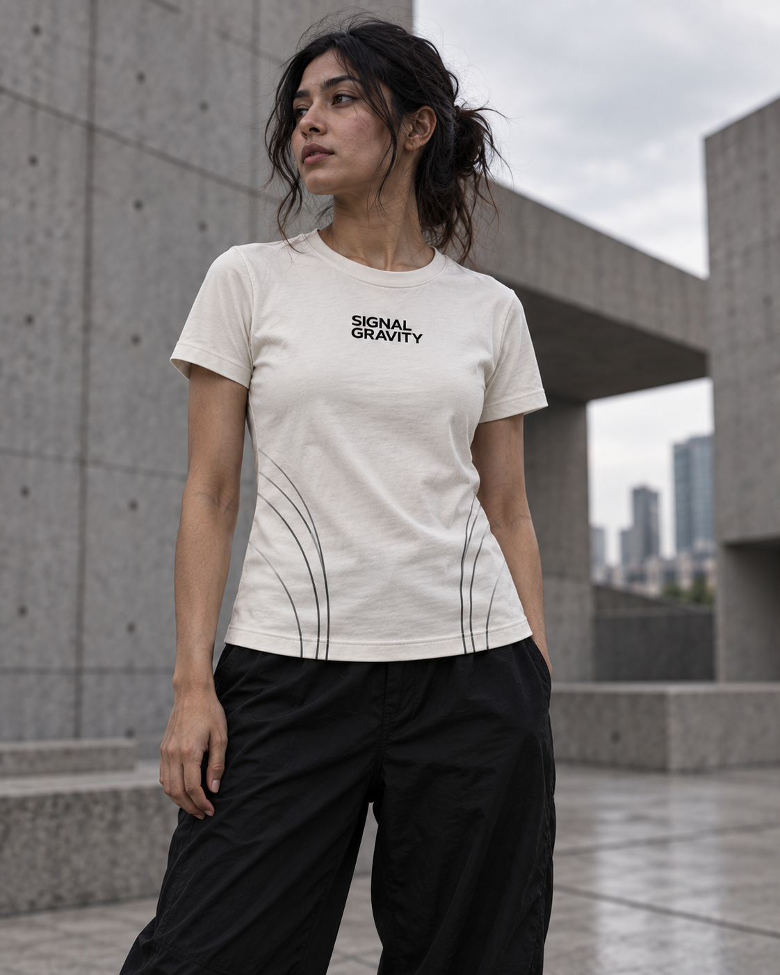 Women’s Hero Tee - Stone White - worn campaign concept